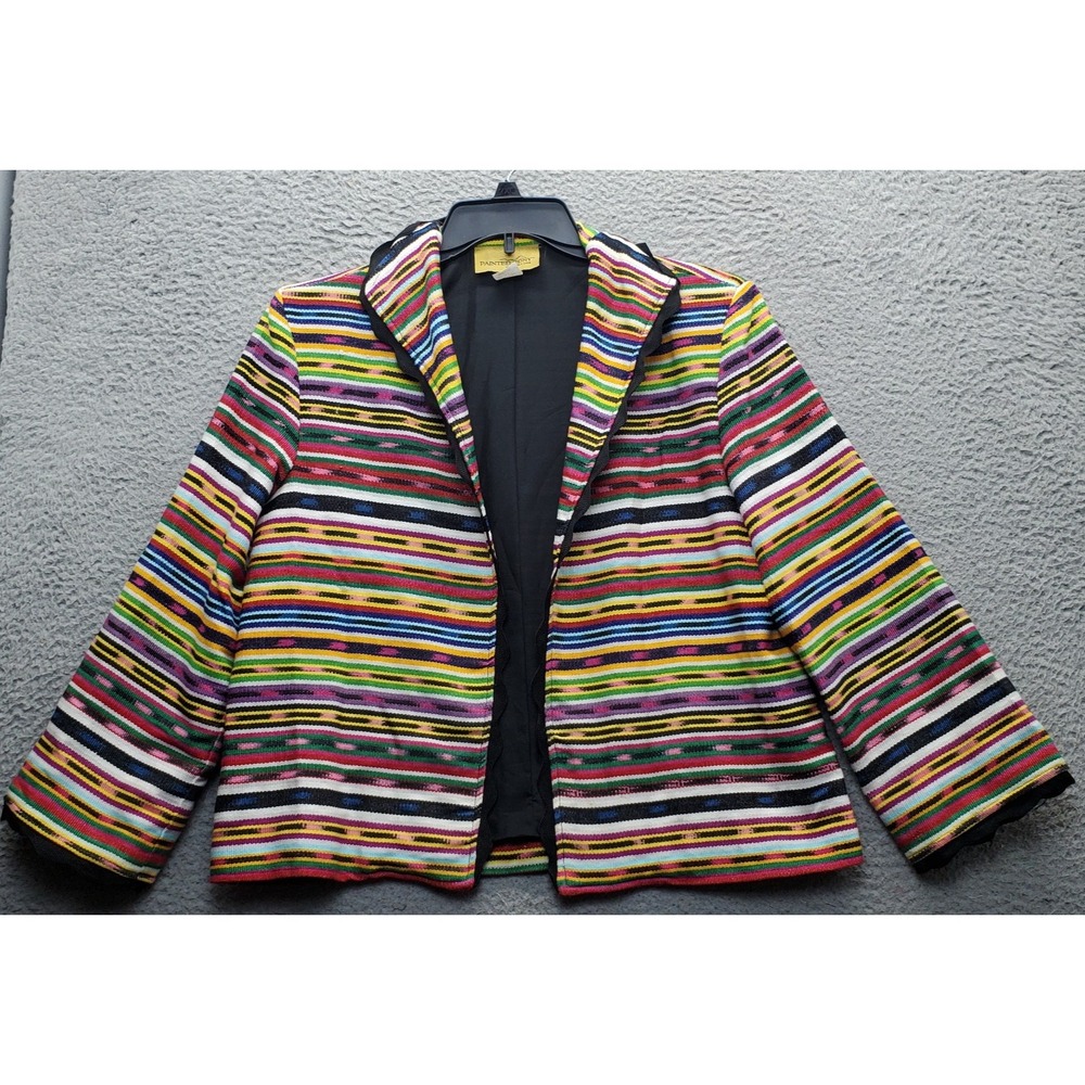 VTG Painted Pony Cardigan Women's M Multicolor‎ Striped Shawl Collar Open Front